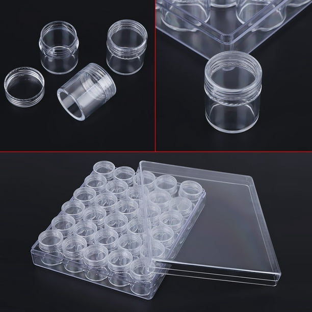 Qiilu 30 Pcs Clear Plastic Jewelry Bead Storage Small Round Container Jars With Rectangle Box,round Small Containers,plastic Containers