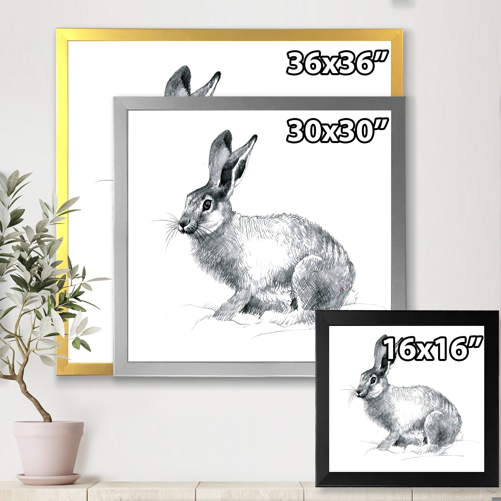 Designart 'Black and White Portrait Of Rabbit' Farmhouse Framed Art Print