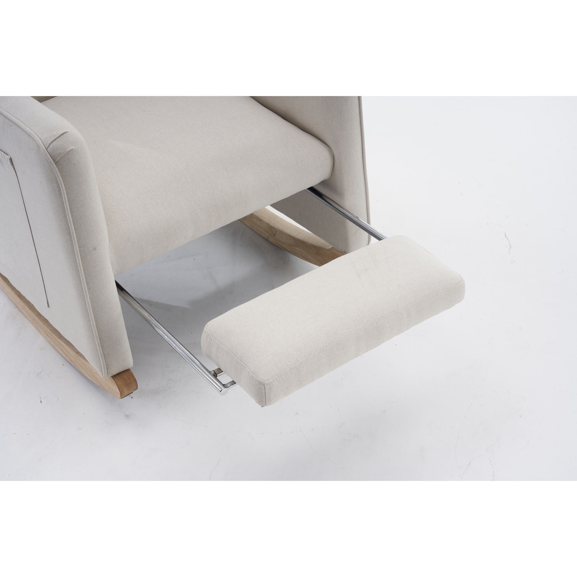 Jopath Nursery Rocking Chair,Cotton Linen Upholstered Rocking Chair with Adjustable Footrest,Glider Rocker Chair with High Backrest for Living Room,Bedroom,Beige