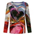 thumbnail image 3 of Women Soft Easy Young Round Collar Printing Long Sleeve Polyester Top Blouse Shirt(Multicolor,M), 3 of 4