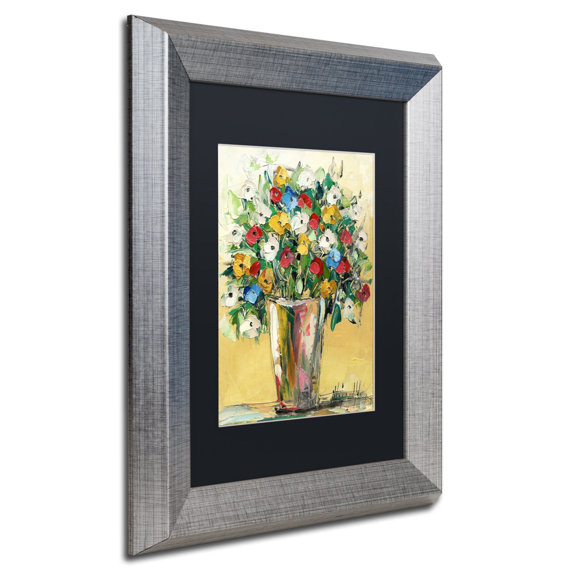 Trademark Fine Art "Spring Flowers in a Vase 9" Canvas Art by Hai Odelia, Black Matte, Silver Frame