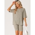 thumbnail image 2 of DARING DIVA Women's 2-Piece Knit Soft Tracksuit Short Sleeve Sweatshirt Set XS Khaki, 2 of 6