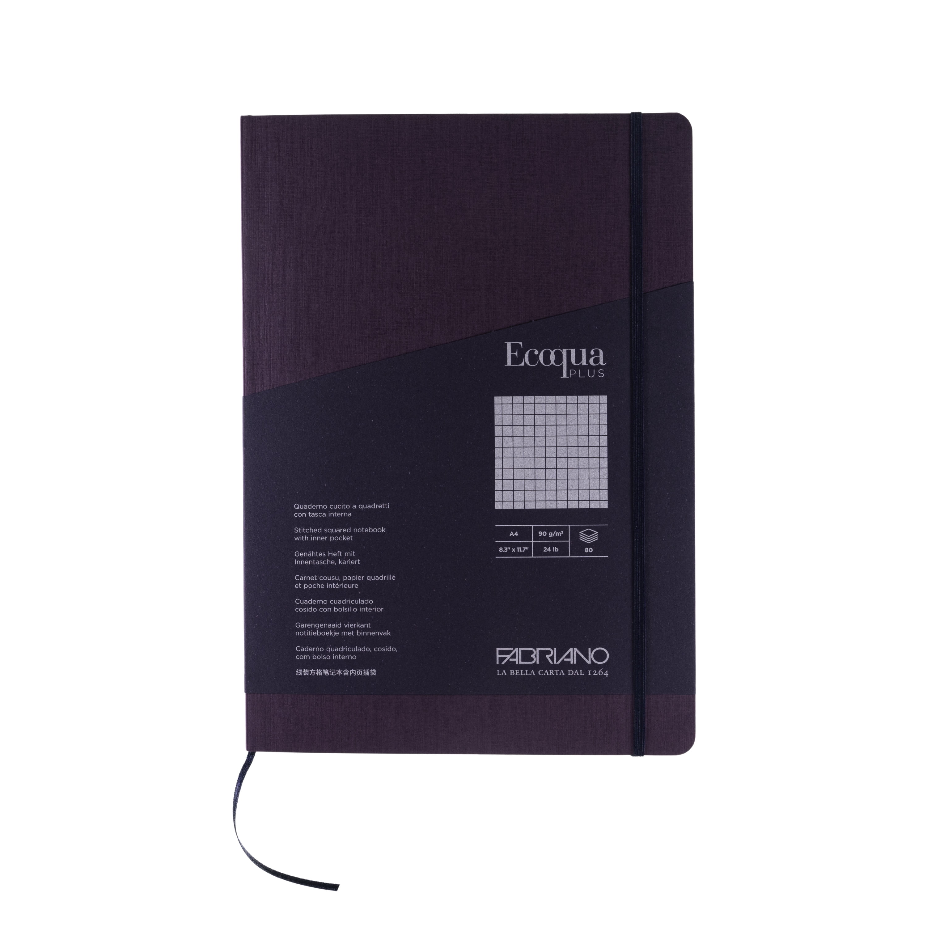 Fabriano Ecoqua Plus Stitch-Bound Notebook, 8.3" x 11.7", A4, Graph, Wine