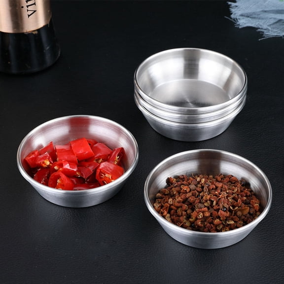 NUOLUX Plated Silver Stainless Steel Seasoning Dipping Bowls for Kitchen Use 2Pcs