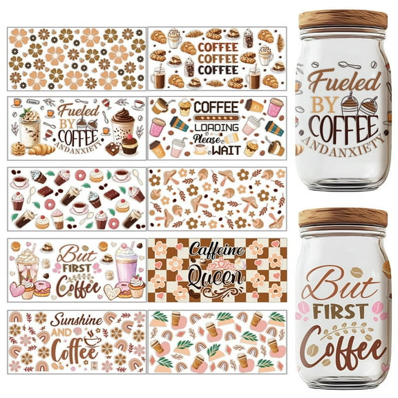 1Set PVC DIY Heat Transfer Paper for UV Sublimation Cup Coffee 110x240mm 10 style 1pc/style 10pcs/set