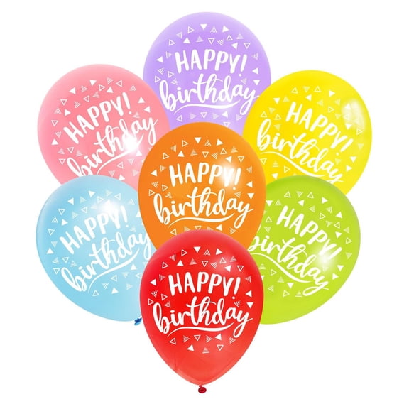 Way to Celebrate! 12" Multi-color Happy Birthday Latex Balloons, 12 Count