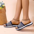 thumbnail image 2 of Pimfylm Outdoor Slippers For Women Women's Clear Studded Rhinestone Slide Sandals Slip on Open Toe Cute Flat Sandals for Summer Dark Blue 6.5, 2 of 4