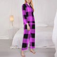thumbnail image 4 of Bingfone Womens Pajama Sets Purple Black Buffalo Plaid Print,Long Sleeve Loungewear Pajamas Set-Small, 4 of 9