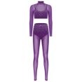 thumbnail image 4 of inlzdz Women Sparkle Gymnastics Workout Crop Top with Yoga Leggings 2 Piece Dance Outfit Activewear Purple XL, 4 of 6