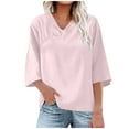 thumbnail image 1 of Plebaso Womens 3/4 Sleeve V Neck Tops Casual Loose Blouses Lightweight Solid Color Summer Spring Shirts, 1 of 5