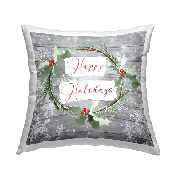 Stupell Industries Happy Holidays Winter Holly Wreath Printed Throw Pillow Design by ND Art
