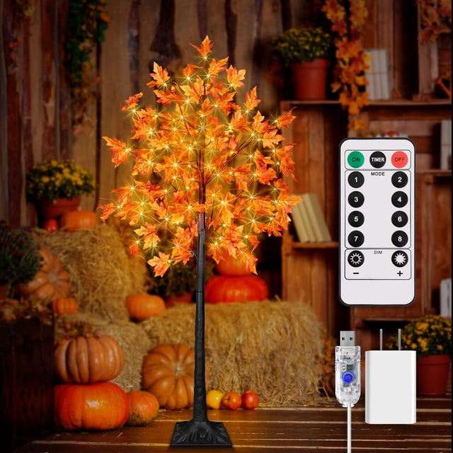 cm LED Fall Tree with Lights LED Lighted Maple Tree with Timer LED Maple Tree with Lights for Fall&Thanksgiving Decor Prelit Artificial Maple Tree for Outdoor&Indoor Decor.