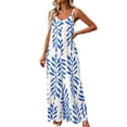 thumbnail image 6 of Costeam Womens Leaf Print Spaghetti Strap Jumpsuit Dual Side Hidden Hand Pockets Scoop Neck Elastic Loose Full Length Wide Leg Casual One Piece Outfit, 6 of 6