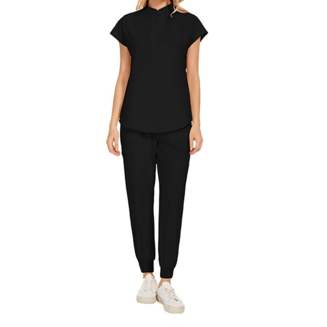 Conjuntos médicos para mujer, disfraz de enfermera, ropa de trabajo cómoda, uniformes de enfermería para el cuidado de la salud, pantalones deportivos , negro XL