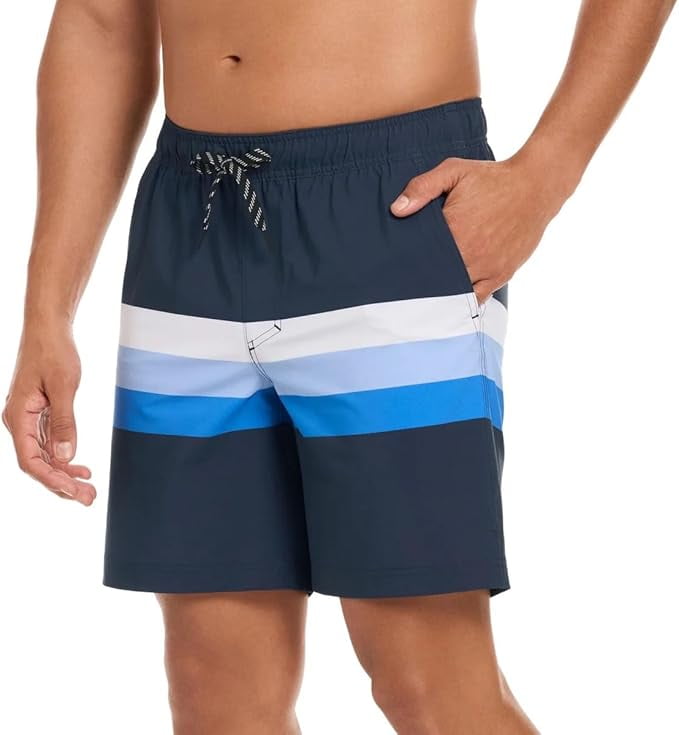 Hurley Mens Swim Short (Dark Blue Stripes, Large)