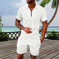 thumbnail image 2 of FINALGANG Men Versatile Outfits Solid Color Short Sleeve Turndown Collar 1/4 Zipper Polo Shirt Shorts Sport Set Design Durable Soft Fabric, 2 of 4