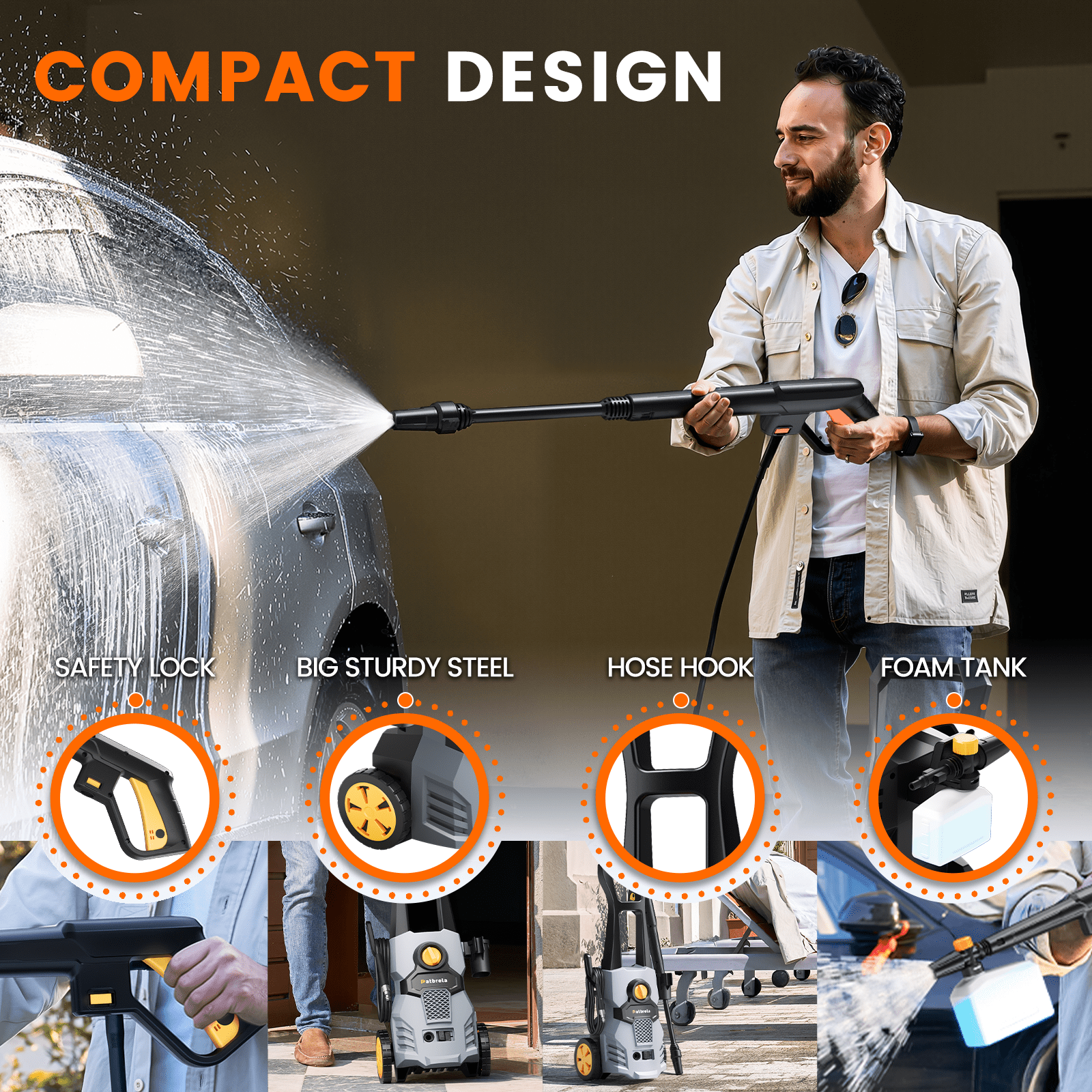 1500W Electric Pressure Washer, 4200PSI with Adjustable Nozzle Angle, Portable High Pressure Washer Cleaning Machine for Cars, Driveways, Fences, Patios, Home Cleaning - Gray
