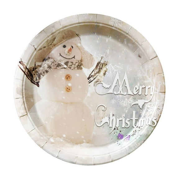 Yhmxh 10Pcs Christmas Paper Plates, 9" Xmas Plates Disposable Large Heavy Duty Elk Snowflake Snowman Platter Winter Xmas Dessert Plate for Winter Holiday Festival Decorations Birthday Party Supplies