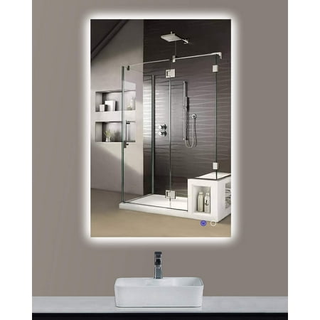 Keonjinn 24” x 36” LED Backlit Mirror Bathroom Vanity Mirror Wall Mounted Lighted Mirror Anti-Fog Dimmable Makeup Mirror with Lights (Horizontal/Vertical)