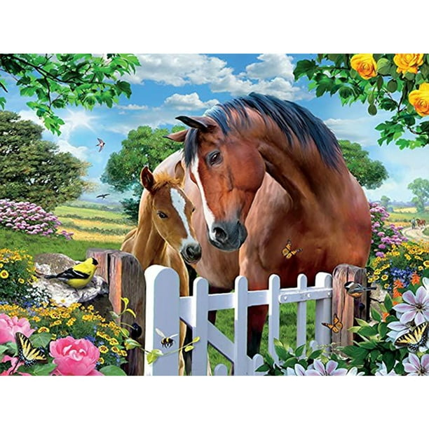 Pintura de diamante 5D DIY Kit de caballo de taladro redondo completo decoración del hogar arte artesanal