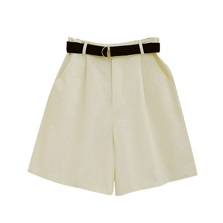 Elegant White High Waisted Gold Button Detailed Shorts