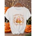 thumbnail image 1 of Women'S Halloween Pumpkin Spice Coffee Club Graphic Tee - White Casual Short Sleeve Round Neck T-Shirt with autumn-Themed Print, Perfect for Fall Celebrations, Halloween Shirts, 1 of 6