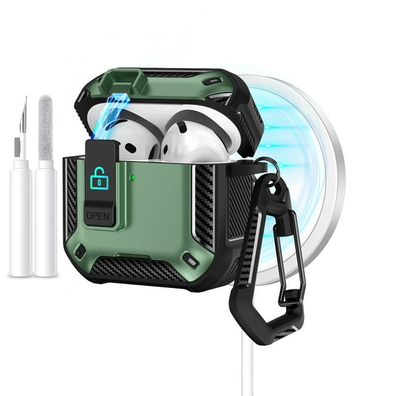 Allytechgroup Rugged Case for Apple AirPods 4th Gen 2024, with Cleaner Kit & Keychain Phone Stand Design Shockproof Bumper Wireless Charging Support Cover Case for Apple AirPods 4 2024, Green