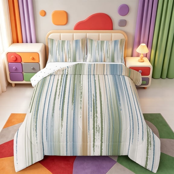 Erosebridal Modern Stripes Full Size Comforter Sets,Geometric Lines Print Bedding Comforter Set,Reversible,3pcs,1 Comforter and 2 Pillowcases