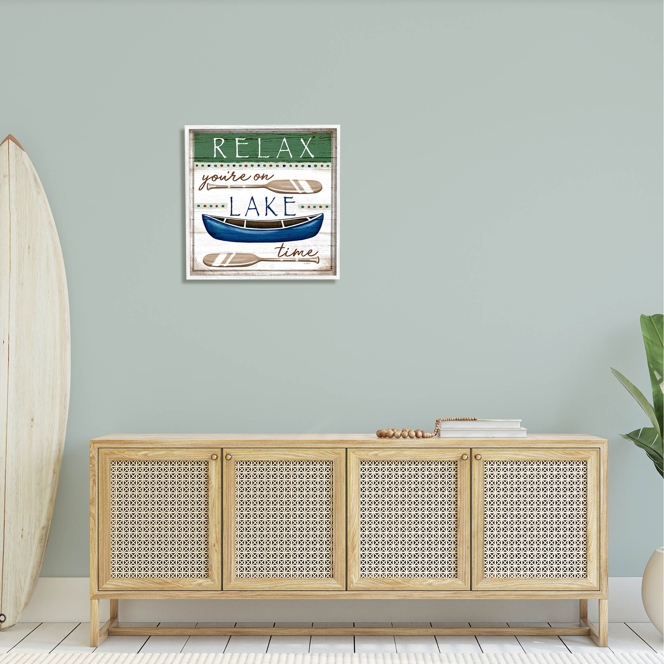 Stupell Industries Lake Time Rustic Canoe Paddle Phrase Graphic Art White Framed Art Print Wall Art, Design by Elizabeth Tyndall