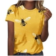 thumbnail image 2 of WHLBF Womens Tops Short Sleeved Honeybee Festival Casual Printed Round Neck T-shirt Yellow L, 2 of 5