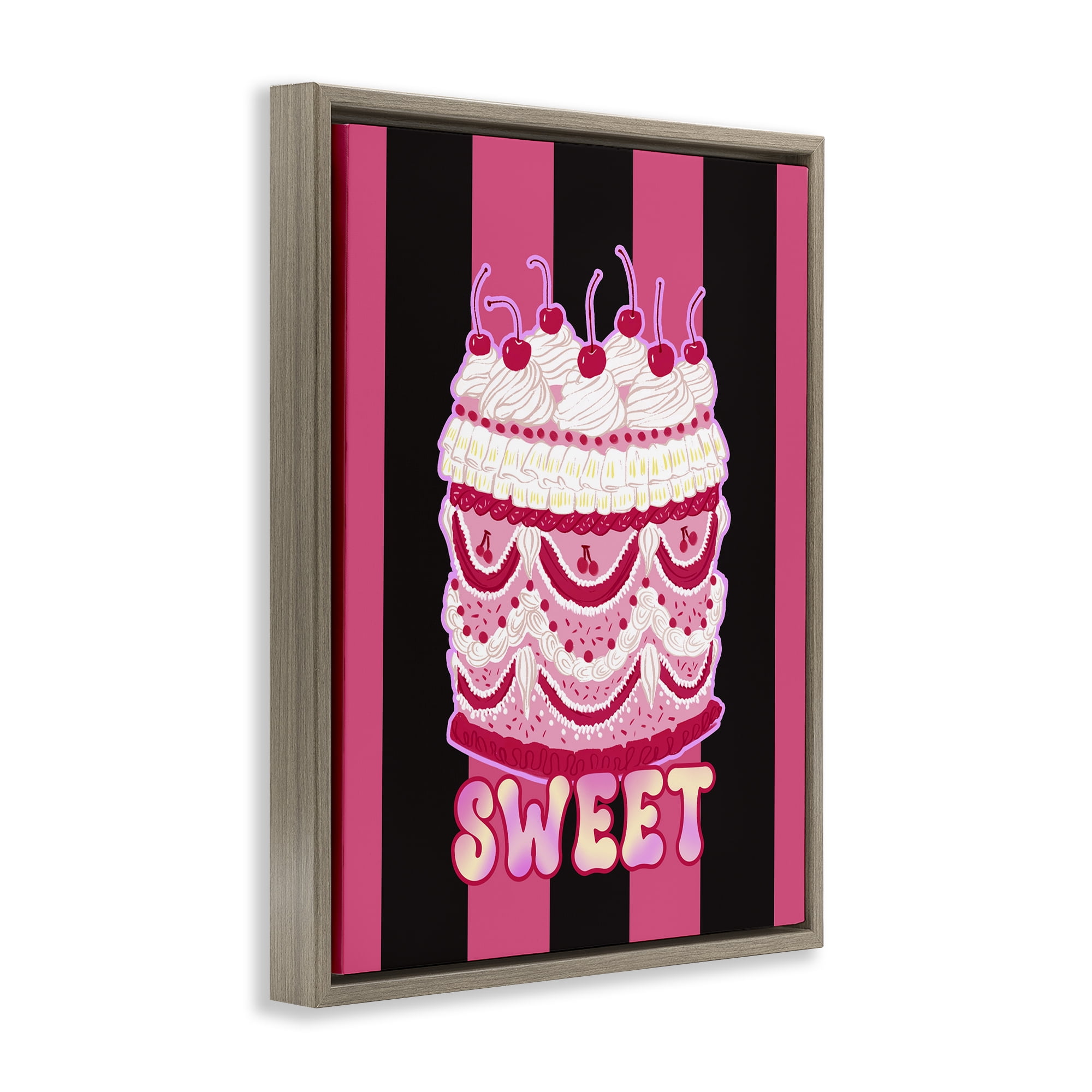 Stupell Industries Sweet Cake with Stripes Food & Beverage Painting Brown Floater Framed Art Print Wall Art, 17 x 21