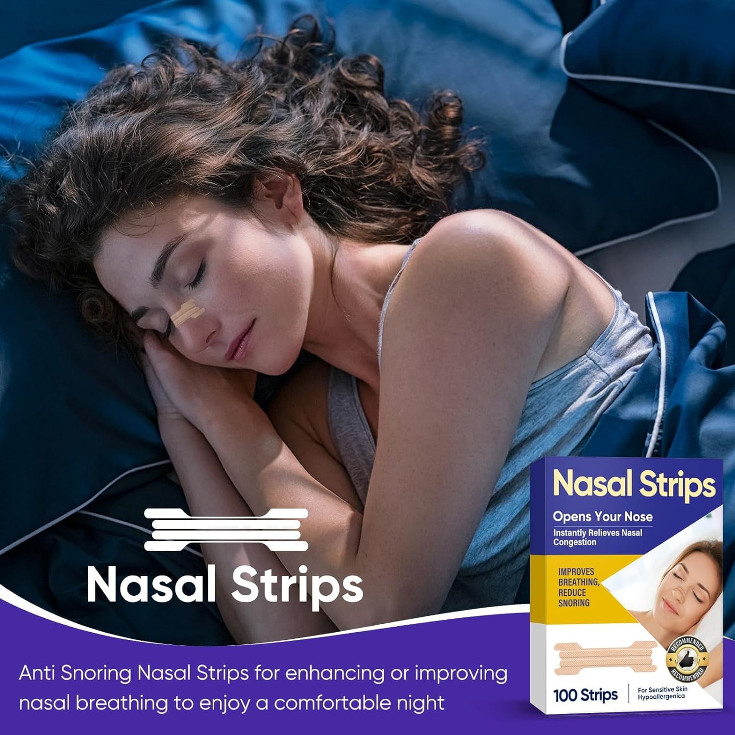 Nasal Strips for Snoring, 100PCS Nose Strips for Breathing, Extra Strength Anti Snoring Solution for Men Women