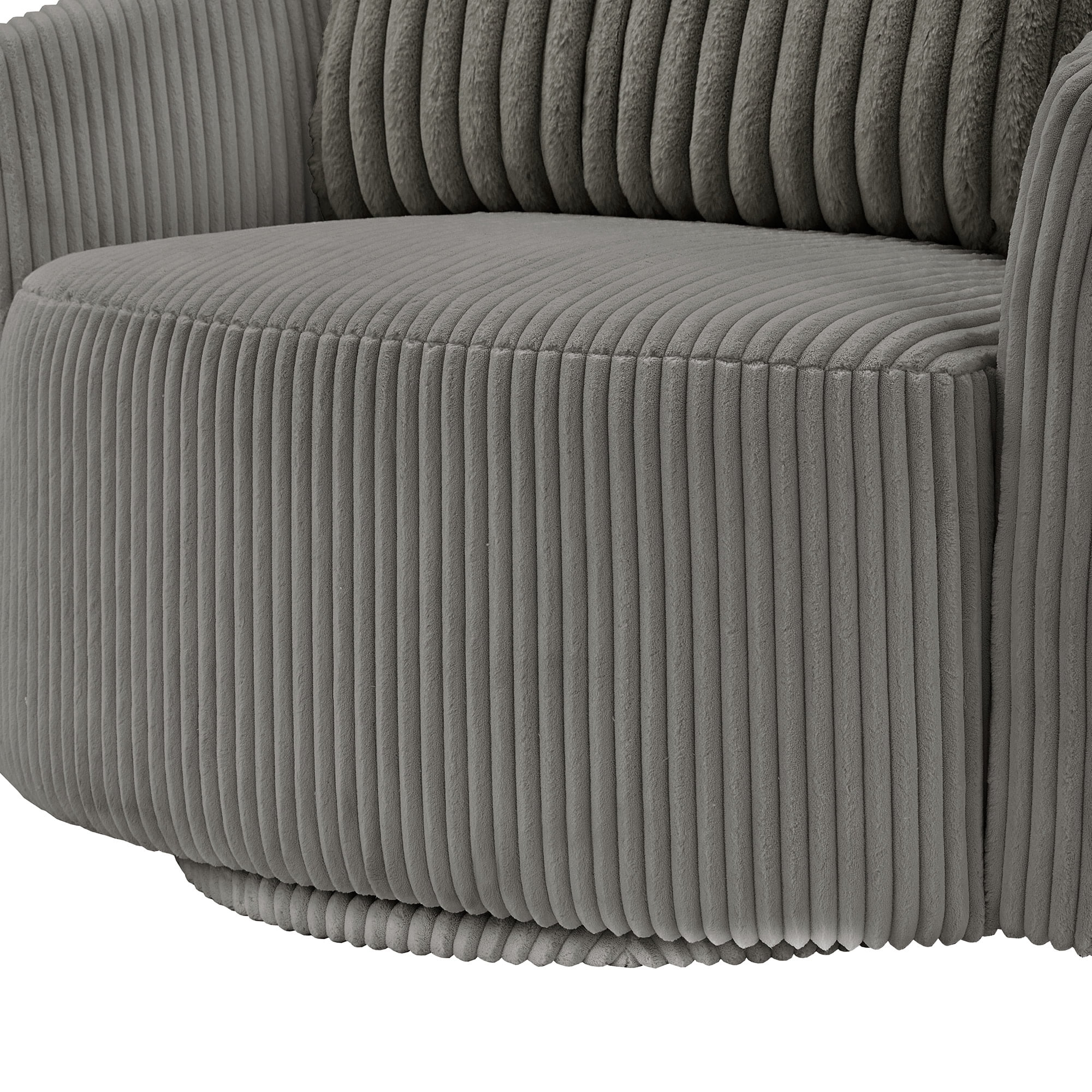 Weston Home Killarney Oversized Wale Corduroy Swivel Accent Chair with Furry Channel Pillow, Gray/Dark Gray Pillow