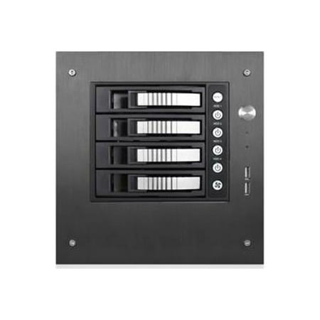 iStarUSA S-35-B4SL Black Aluminum / Steel Tower Compact Stylish 4 x 3.5" Hotswap mini-ITX Tower - Silver HDD Handle