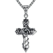 ARCO IRIS JEWELRY Men's Stainless Steel Rose Cross Pendant Necklace