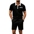 thumbnail image 3 of hotojiny Mens Summer Track Suits 2 Piece Shorts Sets Stylish Colorblock Short Sleeve Golf Shirt Bermuda Shorts Sweatsuit Outfits(Black,3X-Large), 3 of 5