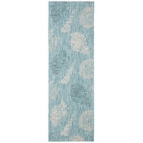 SAFAVIEH Courtyard Larry Seashells Indoor/Outdoor Runner, 2'3" x 6'7", Aqua/Cream