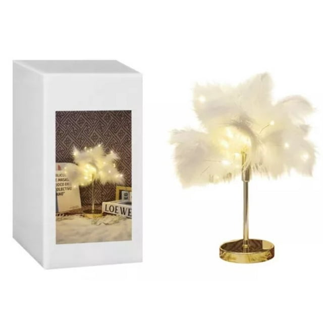 Lámpara de Mesa CM-TOP de Plumas de Avestruz luces LED por USB decoración del hogar Blanco 28 * 30 CM