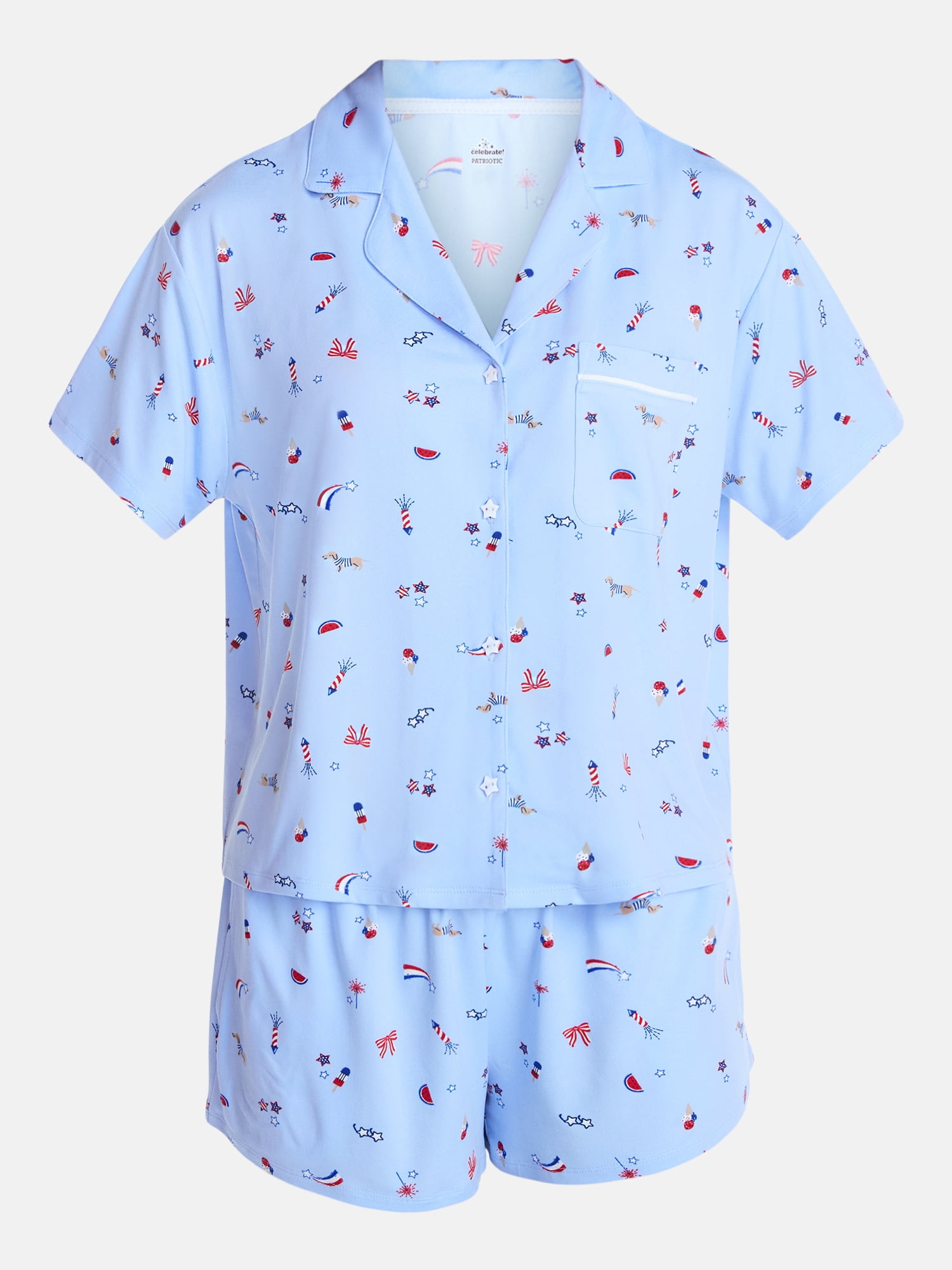 Way to Celebrate Women's Shorty Notch Fourth of July Pajama Set, 2-Piece, Sizes XS-3X