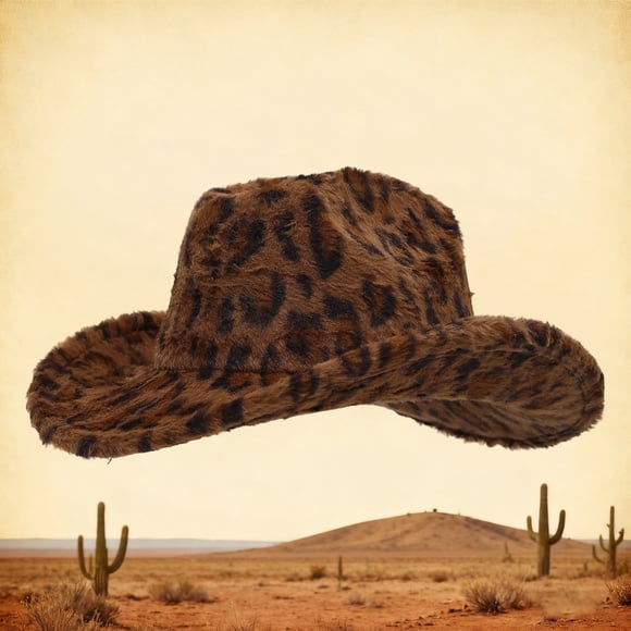 Western Cowboy Hat for Outdoor Festive Style Casual Wear with Leopard Print Cow Pattern Feminine Fashion Accessory