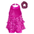 thumbnail image 2 of Haitryli Kids Girls Sequin Ballroom Modern Jazz Latin Ballet Dance Dress Leotard with Hair Scrunchie Dancewear Rose-A 4, 2 of 5