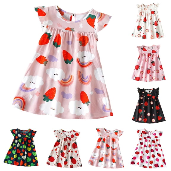 OVAFBAU Girls Dresses Summer Outfits Stripe Graphic Short Sleeve Sundress Functional Pockets Crewneck Sundress