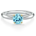 thumbnail image 3 of Gem Stone King 925 Silver and 10K Yellow Gold Blue Apatite Solitaire Engagement Ring for Women | 0.50 Cttw | Round 5MM | Gemstone Birthstone | Size 5, 3 of 6