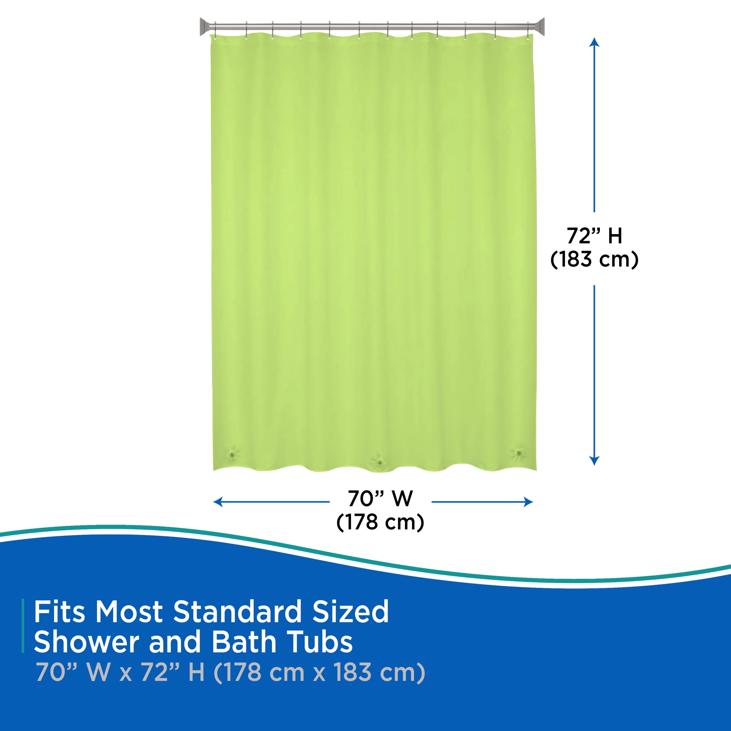 Kenney Medium Weight PEVA Shower Curtain Liner and Beaded Roller Ring Set, 70" W x 72" H, Green