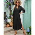 thumbnail image 2 of Vestido largo de playa con cuello en V con cuello en V, color negro, 2 of 7