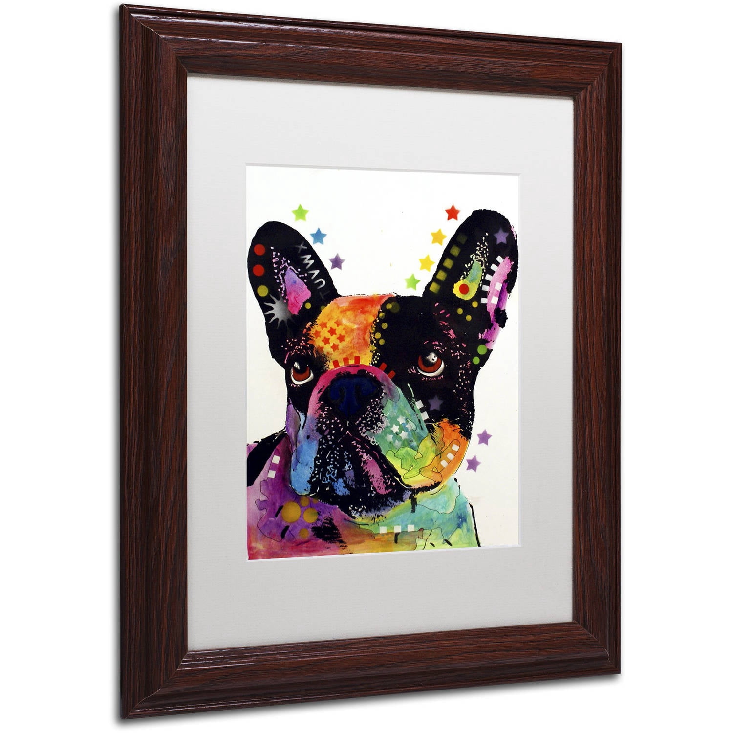 Trademark Fine Art "French Bulldog" Canvas Art by Dean Russo, White Matte, Wood Frame