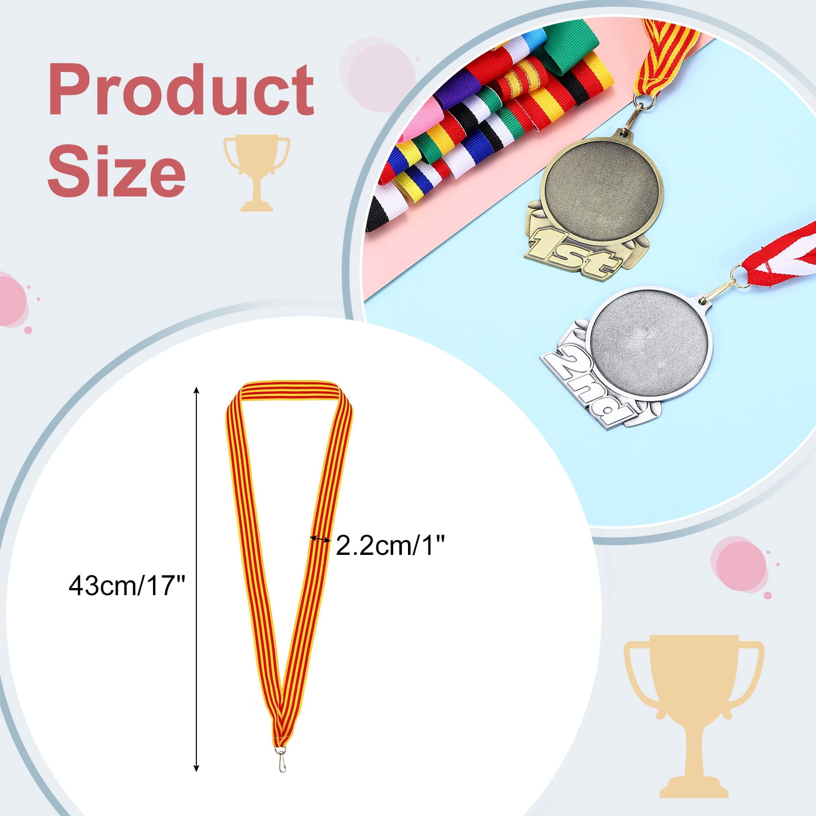 Uxcell 50Pcs Award Neck Ribbons with Snap Clip Medal Lanyards Gold/Red