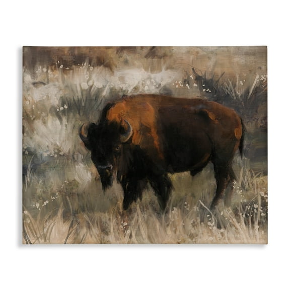 Stupell Industries Traditional Bison Range Animals & Insects Painting Gallery Wrapped Canvas Art Print Wall Art, 20 x 16