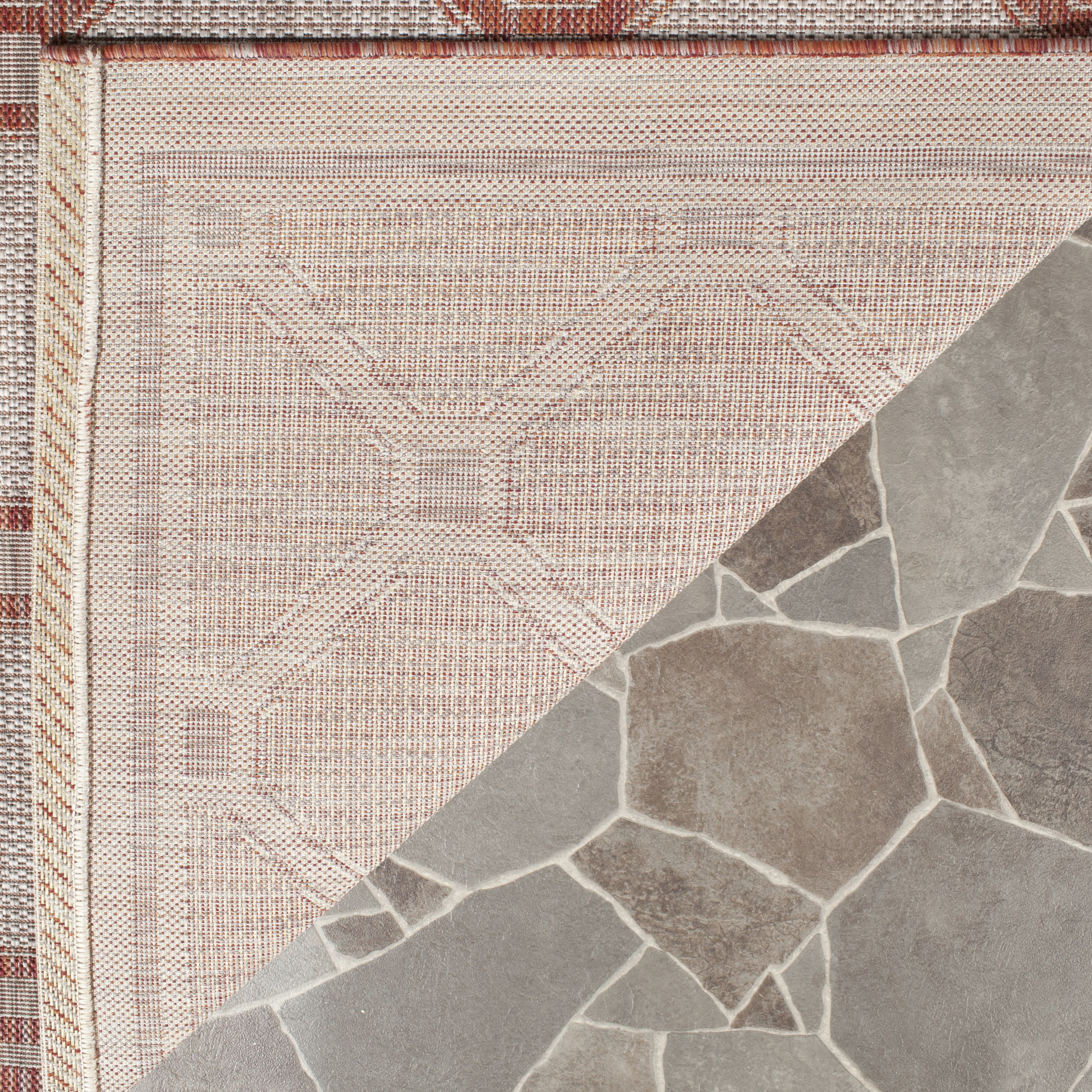 SAFAVIEH Courtyard Maksim Geometric Bordered Indoor/Outdoor Runner, 2'3" x 8', Red/Beige