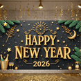 thumbnail image 6 of Golden Design Happy New Year Banner Festive Style New Year Display Clock Pine Branch Decor 2026 Backdrop for New Year Party Holiday Celebration Indoor Decoration, 6 of 9